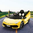 thumbnail image 6 of Garvee Ride on Car for Kids 12V Licensed Lamborghini Electric Toys Vehicles with Remote Control Battery Powered Sports Car, 2 Speeds, Sound System, LED Headlights and Hydraulic Doors (Yellow), 6 of 9