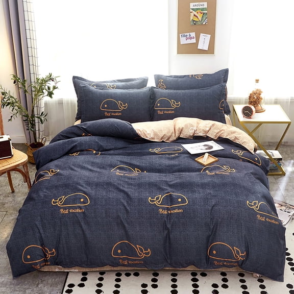 Thickened Polyester Quilt Cover - Skin Friendly, Soft Brushed Duvet Cover for Dormitory & Bedroom, Whale Print, 200x230cm