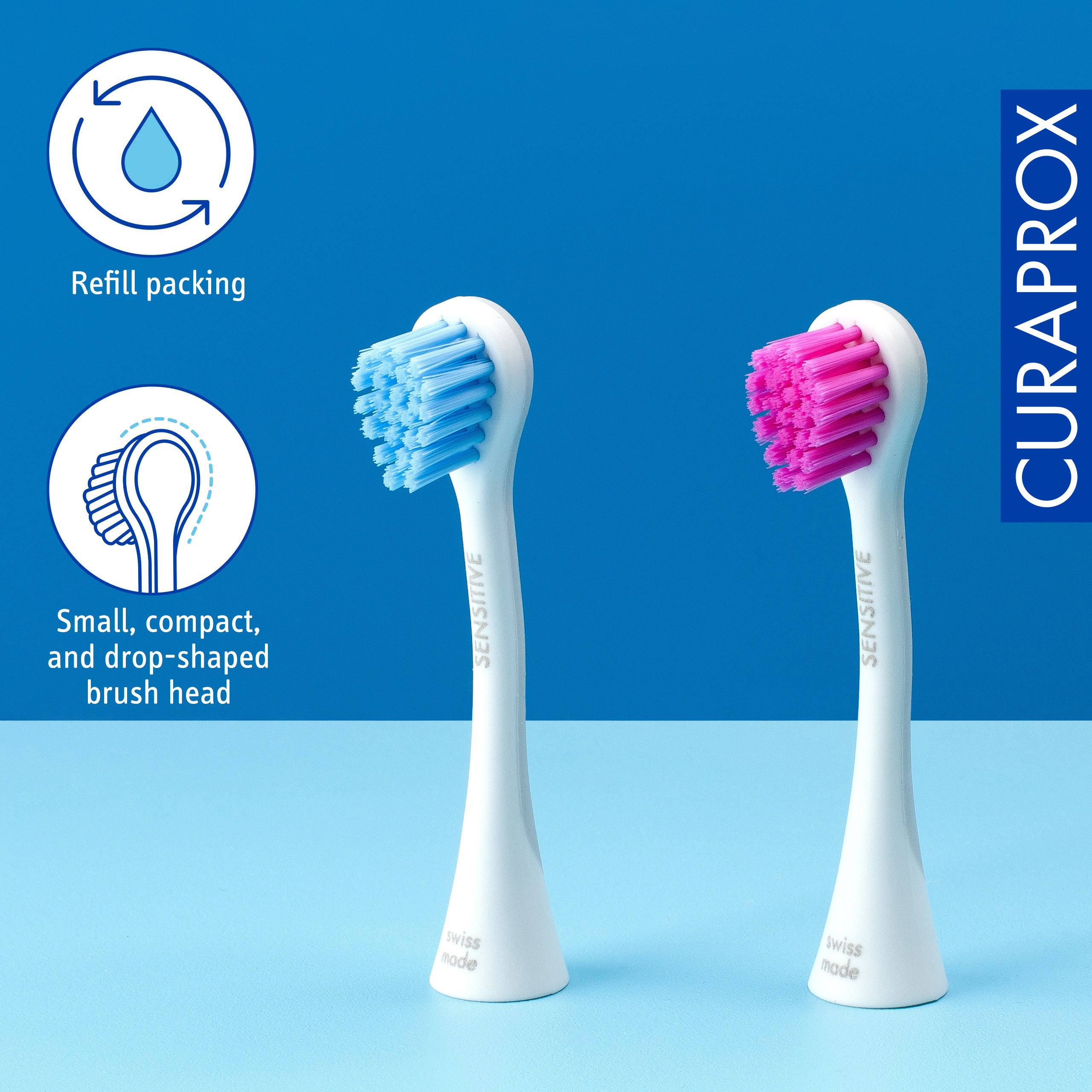 Curaprox Hydrosonic Brush Head Sensitive blue/pink, 2 pcs