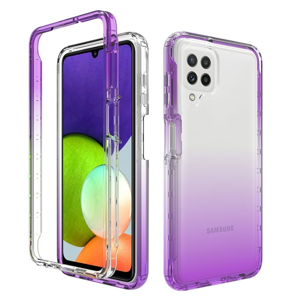 Samsung A22 5G Case , Mantto Full body Clear Cover PC + TPU Heavy Duty Shockproof Anti-Scratch Gradient Bumper Rugged Two-layer Protection Cover for Samsung Galaxy A22 5G - Purple