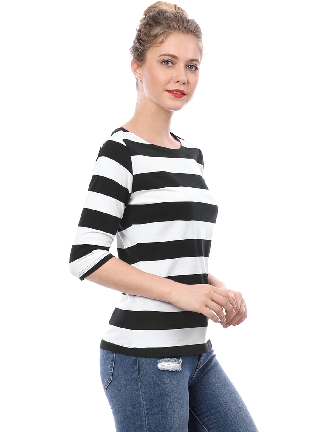 DARING DIVA Women's Halloween Costume Boat Neck Top T-Shirts 3XL Black White