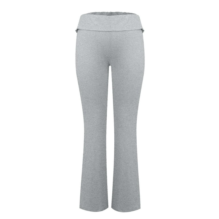 TQWQT Women's Low Rise Sweatpants Casual Flare Bootcut Yoga Pants Y2K Basic  Solid Wide Leg Bell Bottom Leggings Light Gray XL