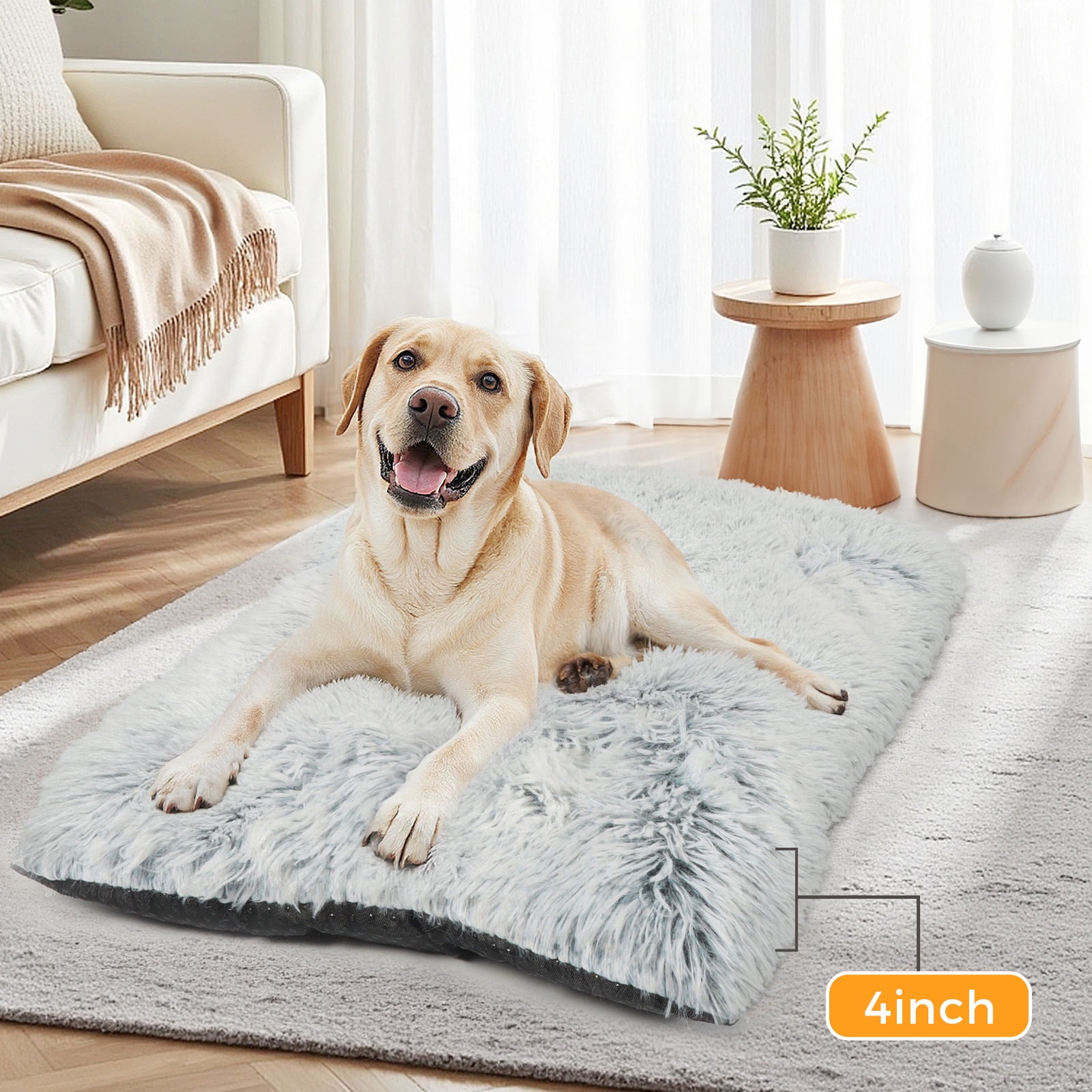 Katieovy Extra Large Dog Bed, 50 x 34 inch Fluffy Plush Dog Cage Bed, Washable Dog Mat with Non-Slip Bottom for Large Dogs,Gradient Gray