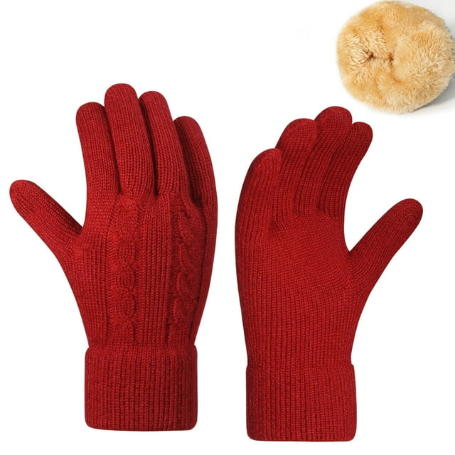 Gants Thermiques d'Hiver Rouges pour Hommes et Femmes à Écran Tactile pour Temps Froid, Course, Conduite, Randonnée, Tricot Extensible, une Paire en Acrylique