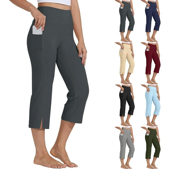SROBPTY Womens Capris Pants Plus Size, Summer Pants for Women, Women Casual Sports Casual Solid Capris Pants with Pockets Dark Blue S