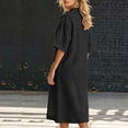 thumbnail image 4 of Ovbmpzd Summer Long Boho Beach Dresses for Women Linen Loose Sundresses V-Neck Short Sleeves Black T-Shirt Dresses With Pockets,L, 4 of 6