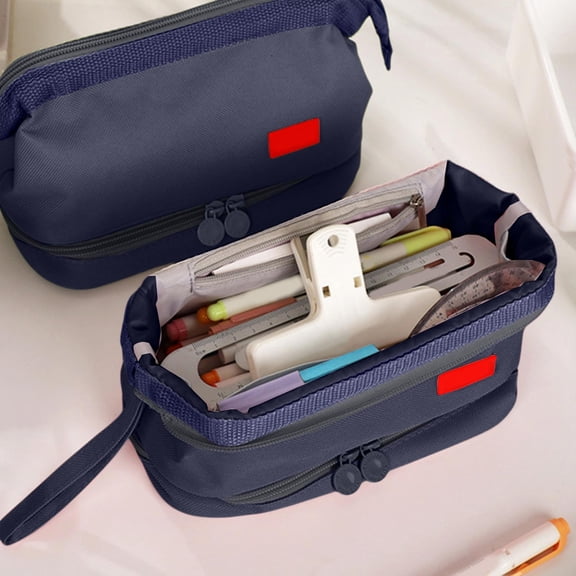 Big Capacity Pencil Case with Handle Pen Pouch Pencil Bag Multiple Pockets Sturdy Zipper Aesthetic Office Supplies Pen Bag Organizer For College