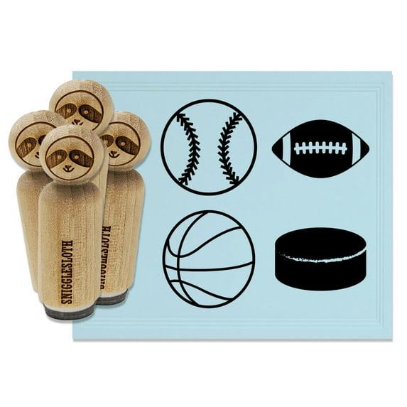 Football Basketball Baseball Hockey Rubber Stamp Set for Scrapbooking Crafting Stamping - Small 3/4 Inch