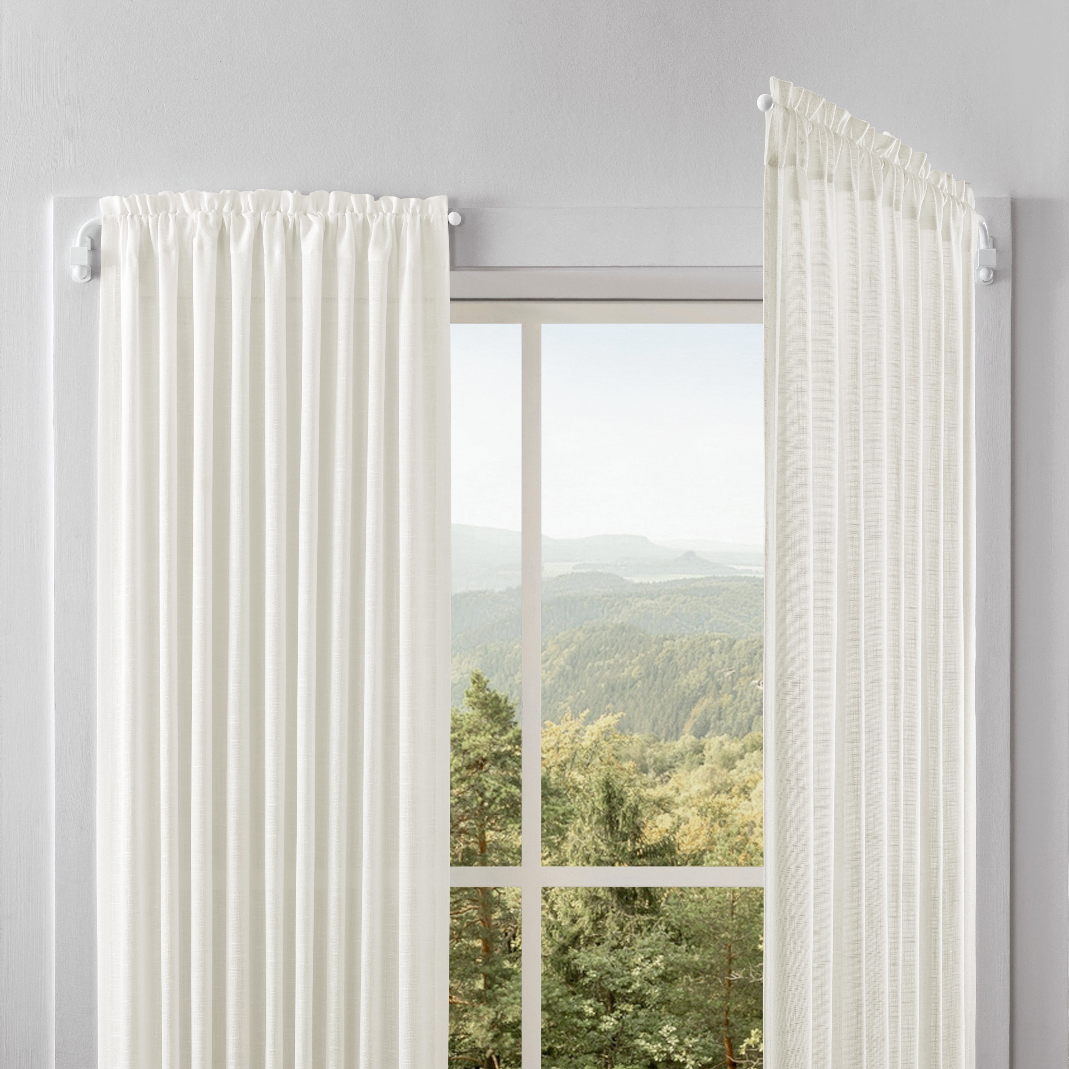 Beruichy  2 Pcs Swing Arm Curtain Rods,1/2 in Adjustable Metal Rods with Ball Finials,Hardware Include,White,21-35 in