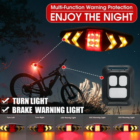 Bicycle LED Taillight Wireless Waterproof Remote Control 5 Warning Turn Signal Bike Tail Rear Safety Warning Light Lamp Mountain Cycling (The Best Mountain Bike Lights)