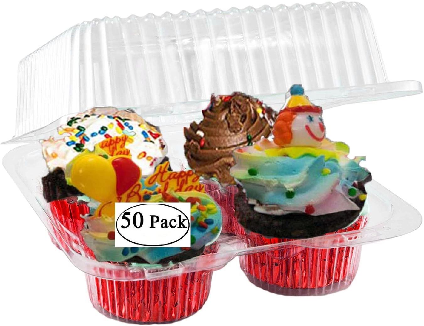 50 pack 4 Cavity Cupcake Container Muffin Cupcake Containers with Superior Hinged Lid 4