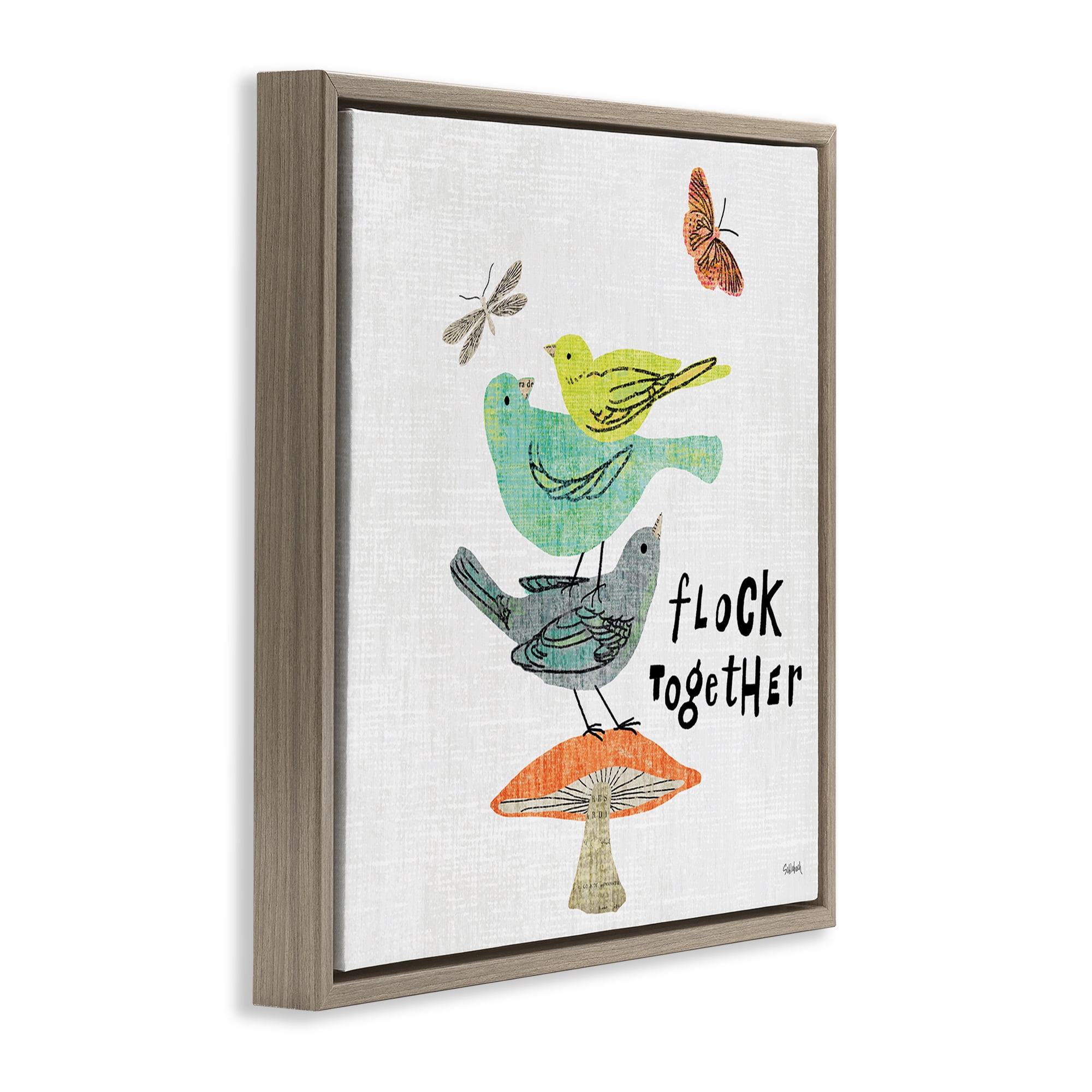 Stupell Industries Flock Together Birds Animals Painting Brown Floater Framed Canvas Art Print Wall Art, 25 x 25