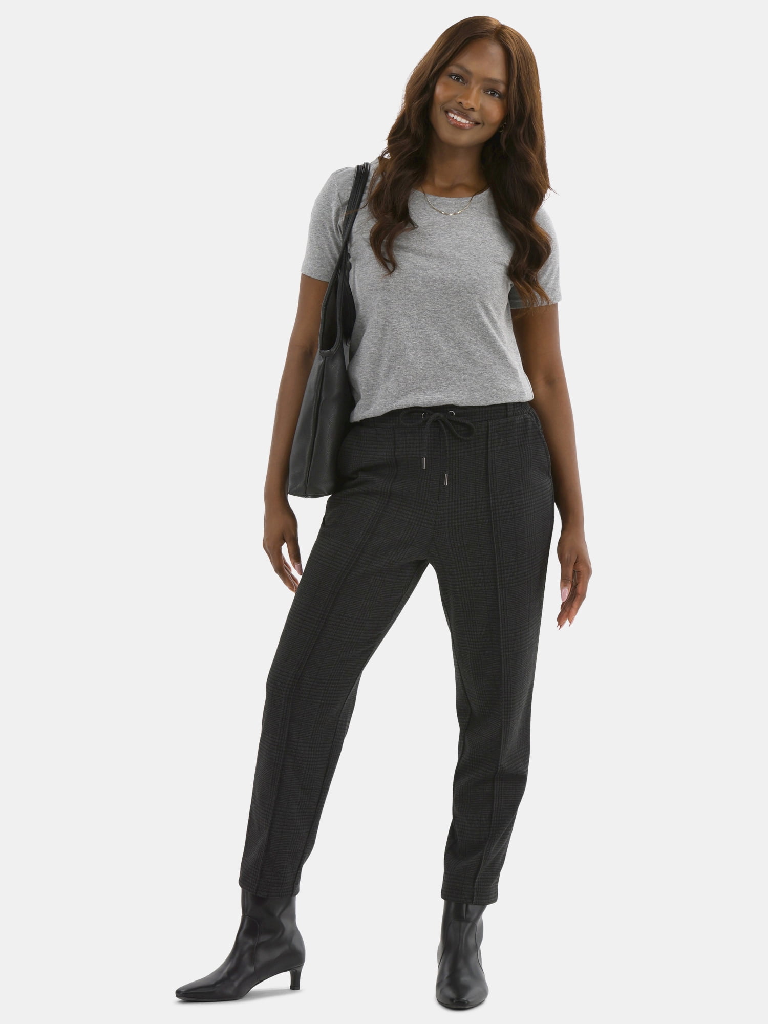 Time and Tru Women's High Rise Tapered Drawstring Pants with Pintuck, 27" Inseam, Sizes XS-XXL