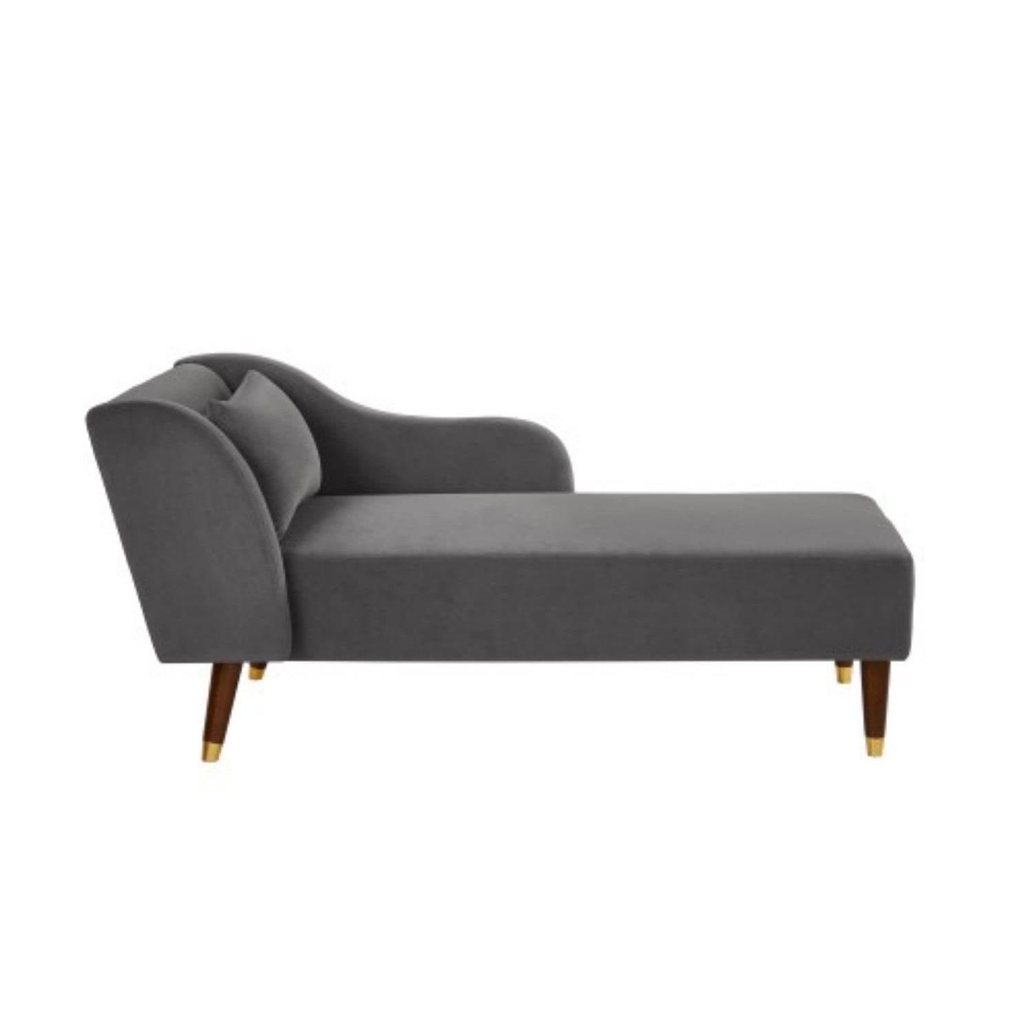 Velvet Chaise Lounge Chair, Modern Upholstered Accent Sofa with Curved Armrests, Solid Wood Legs & Pillow, Luxury Lounge Chair for Living Room, Bedroom, Reading Nook, Grey