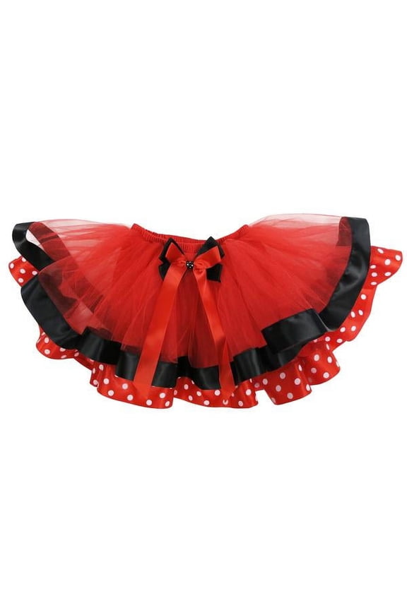 Red Black Polka Dot Ribbon Minnie Tutu Skirt Girls L(4-6 Years)