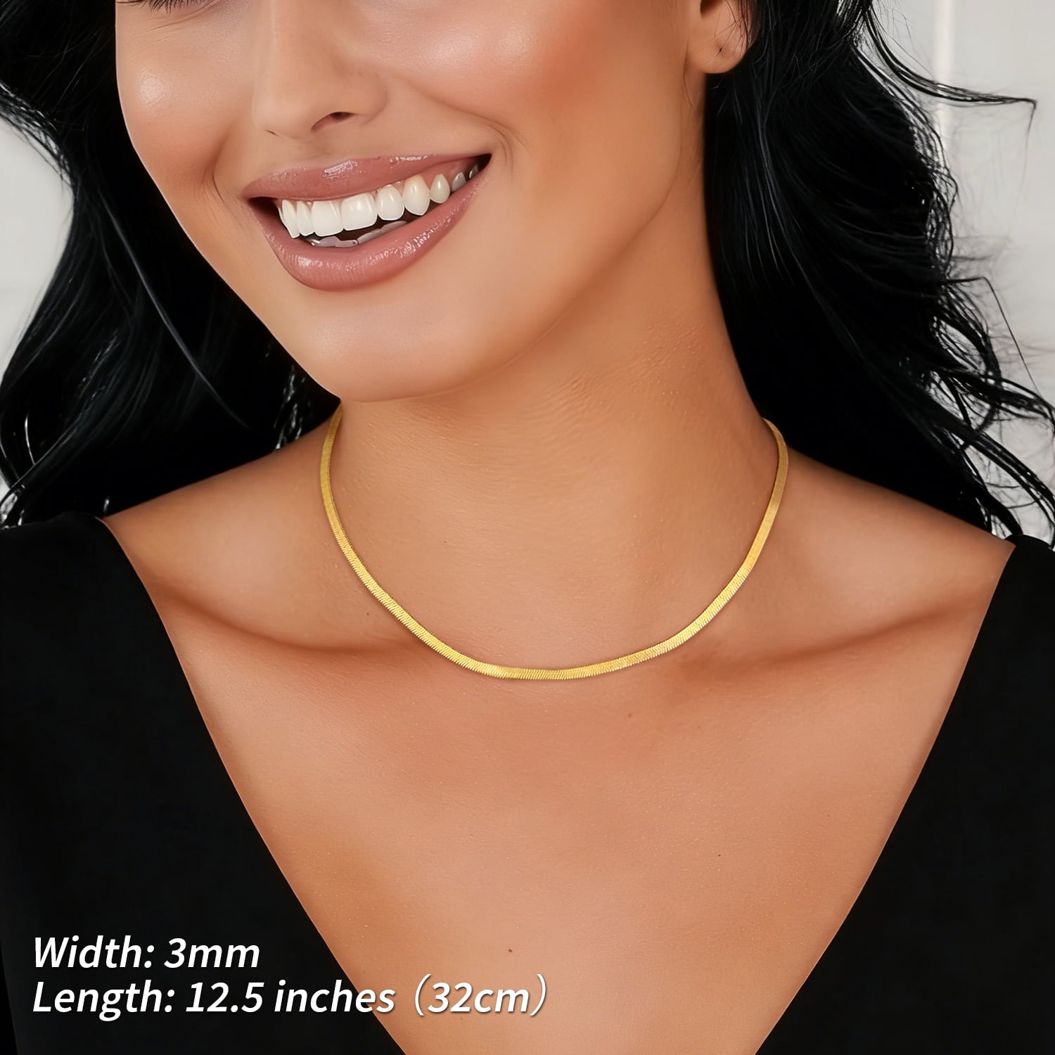 FindChic 2pcs 14K Gold Plated Necklaces for Women Layered Herringbone Choker Snake Chain Birthday Mothers Day Jewelry Gifts Her Mom Wife Lady Female Adults Age Ideas, 3mm & 5mm