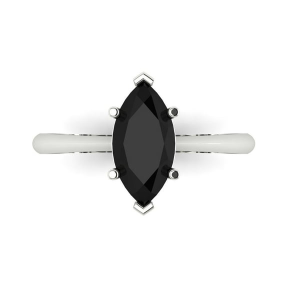 Solitaire Engagement Ring for Women - 1.5ct Natural Onyx in 14K White Gold Promise Ring
