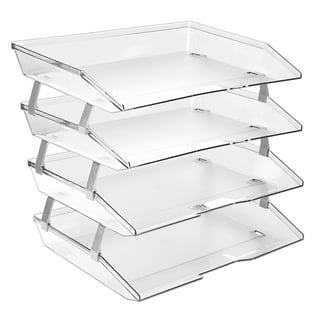  HIIMIEI Paper Organizer for Desk, Acrylic Paper Tray, Clear  Letter Tray Desk Stackable Organizer Tray for School, Home, Office 2 Tiers  : Office Products