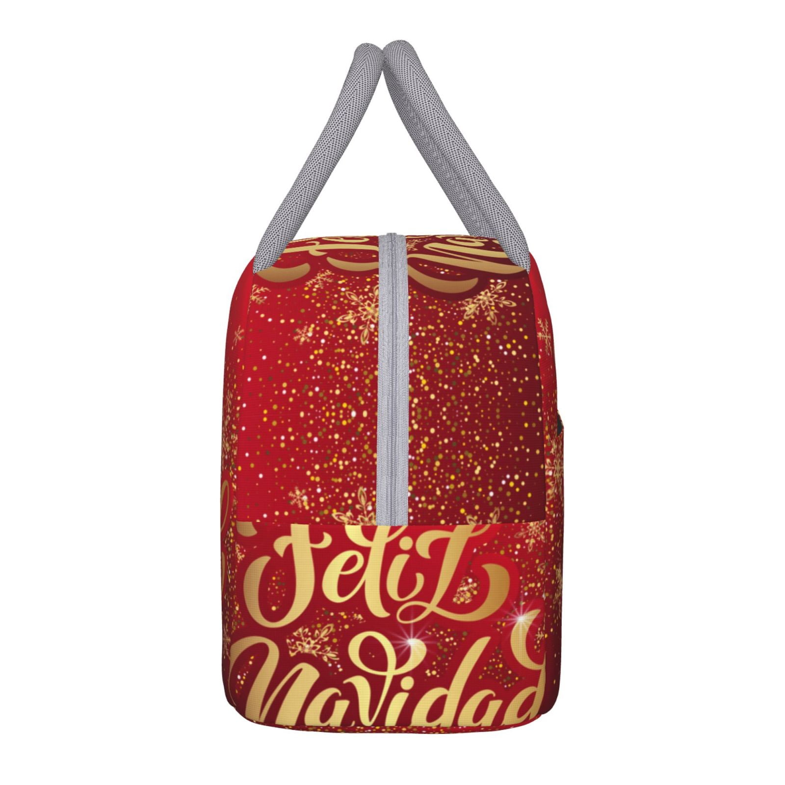 Horeoi Merry Christmas Pattern Large Insulated Lunch Bag for Work, School, Picnic - Waterproof, Durable Oxford Cloth, Comfortable Handle-Light Grey