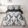thumbnail image 3 of Manfei Vintage Damask Female 7 Pieces Bedding Comforter Set, Mystic Grey White Boho Floral Full Bedding Set, Southwestern Reversible Fitted Sheet Flat Sheet, Lightweight Room Decor, 3 of 8