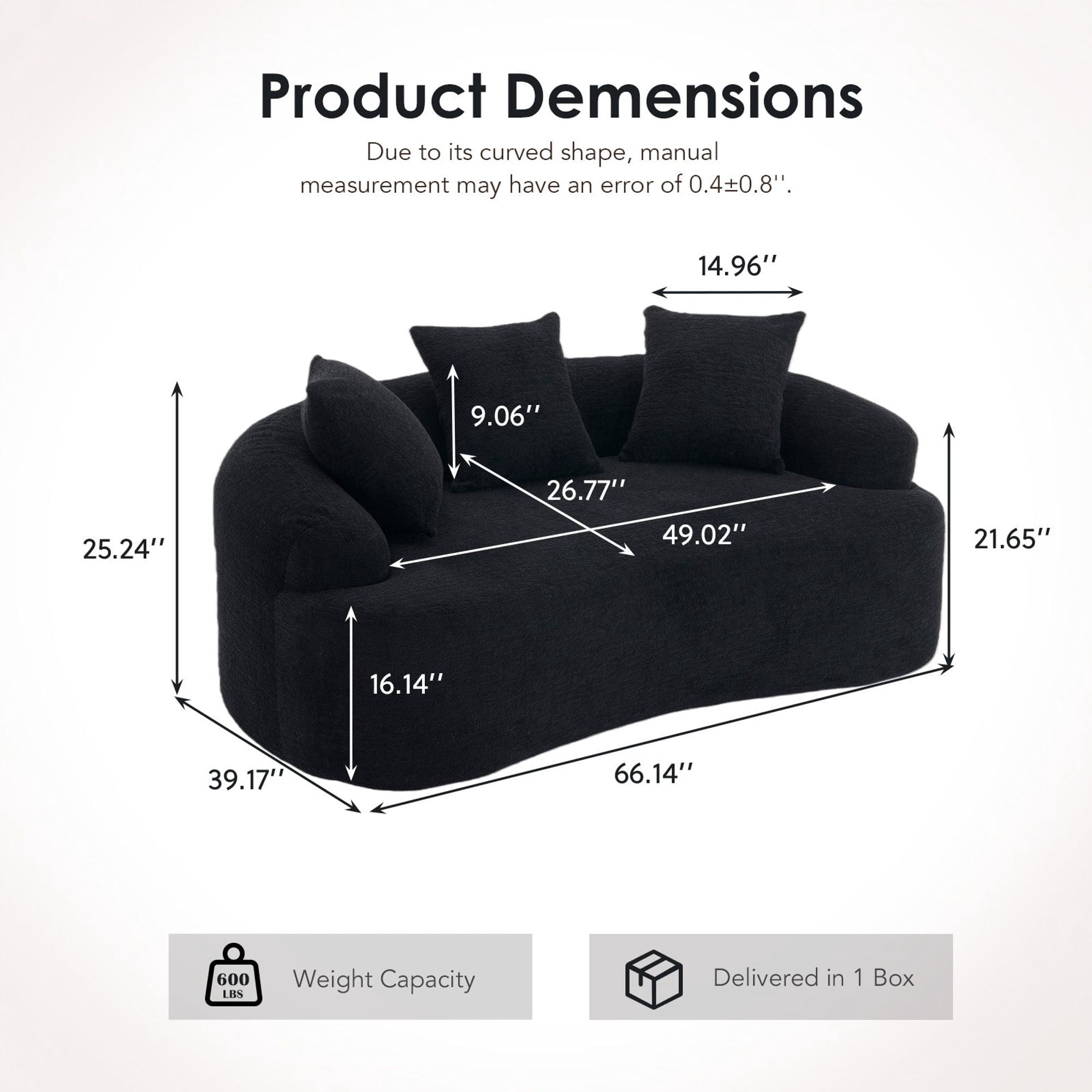 Sailvan Curved Loveseat No-Assembly Chenille Sofa for Small Spaces