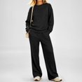 thumbnail image 2 of Women's 2 Piece Lounge Set Crewneck Sweatshirt and Wide Leg Pants Relaxed Casual Fall Fleece Matching Outfit Set, 2 of 6