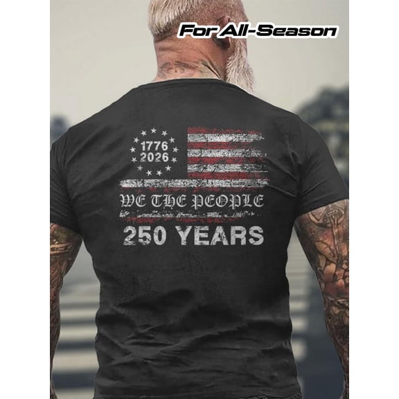 Retro Patriotic We The People 1776-2026 American Flag Men's T-Shirt 250 Years USA Independence Day Distressed Graphic Tee