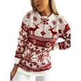 thumbnail image 2 of Women Christmas Sweaters Long Sleeve Elk Snowflake Print Knit Tops, 2 of 6