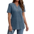 thumbnail image 3 of Fantaslook V Neck Tops for Women Short Sleeve Henry Shirts with Button Dressy Casual Summer Blouses Tops, 3 of 9