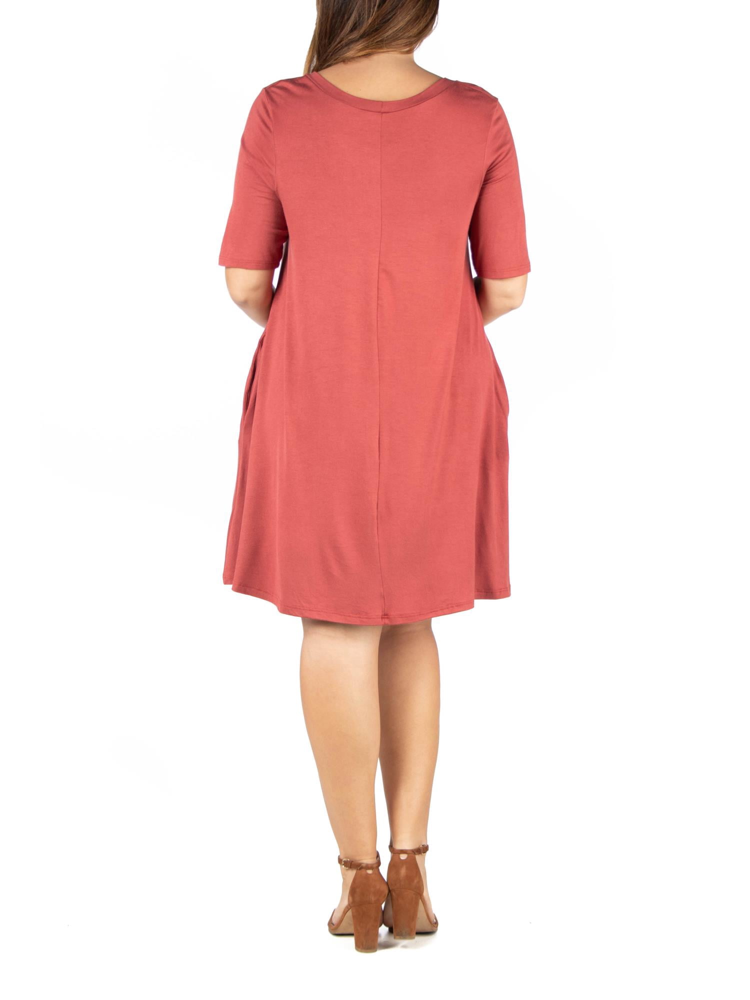 24seven Comfort Apparel Plus Size Knee Length Pocket T Shirt Dress