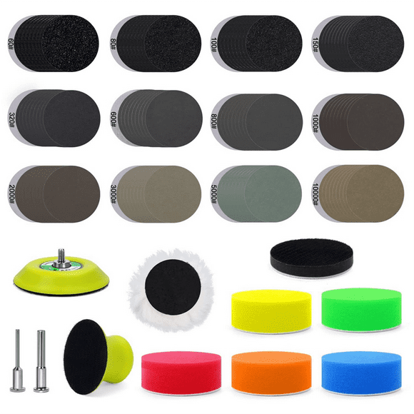 131 Pcs 3 Inch Sanding Discs with 60-10000 Grit Sandpaper, Car Headlight Restoration Kit for Wet Dry Sanding