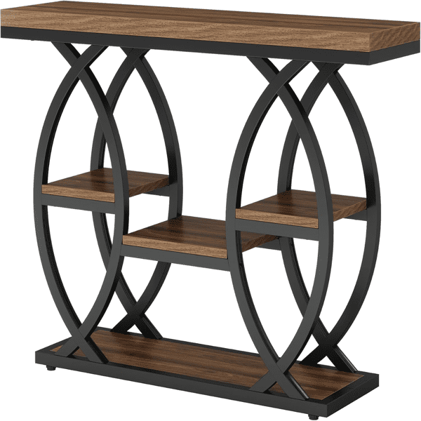4-Tier Industrial Console Table - Rustic Narrow Accent Table with Metal Base for Entryway, Living Room & Small Spaces