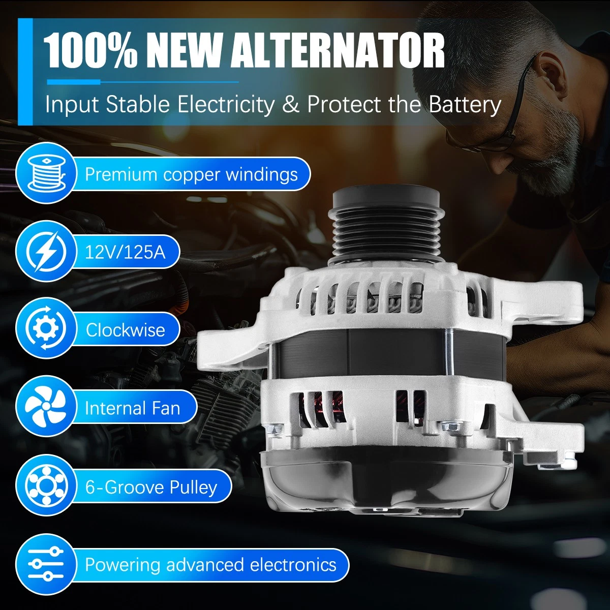 NURATIT Alternator Fit for Toyota Corolla 2014 2015 2016 2017 2018 2019 L4 1.8L - 12V 125Amp CW 6 Groove Clutch Pulley, Replace OE 11776 104211-3300 27060-0T240 104211-3303 104211-3301 400-52498R