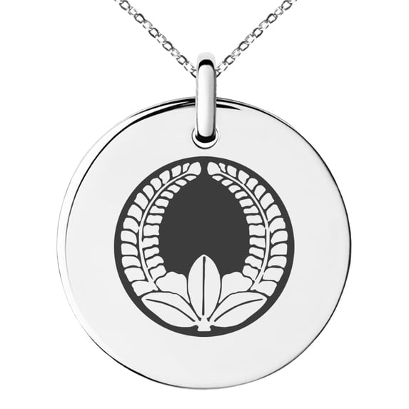 Stainless Steel Ando Samurai Crest Engraved Small Medallion Circle Charm Pendant Necklace