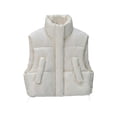 thumbnail image 1 of HAiming Cropped Padded Vest for Women Zip up Sleeveless Stand Collar Bottom Drawstring Jackets Coat with Pockets, 1 of 2