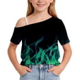 thumbnail image 5 of Zpanxa Girls T Shirts Girls Summer One Shoulder Short Sleeve T Shirts Casual Cute Suit for 5-14Y Green 9 Years, 5 of 6