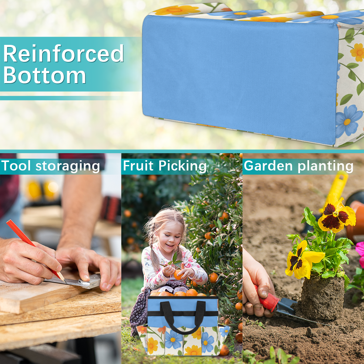 Gardening Tote Bag,Water-Resistant Garden Tool Organizer, Storage Bag with 10 External Pockets for Hand Tools, Ideal for Lawn and Yard Maintenance