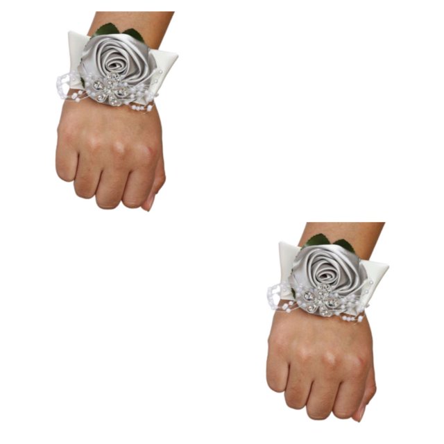 Cateissary Ramillete de muñeca con rosa encantadora, accesorio hermoso y femenino, ramillete de muñeca con rosa de satén hecho a mano N18 N18 plata 2piezas