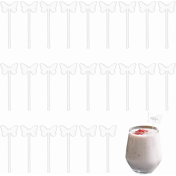 24 Pcs 6 Inch Cocktail Swizzle Stick Clear Butterfly-shaped Acrylic Drink Stirrers Bar Drinks Mixing Rod Drink Stirrers