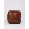 thumbnail image 3 of BBH Homes Brown Sqaure 14x14x14 Leather Pouf Ottoman Handmade Recycled Cotton Fill BBBACPF0012, 3 of 9