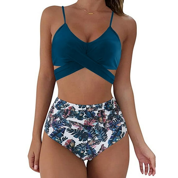 Kiapeise Women Wrap Bikini Set Push Up High Waisted 2 Piece Swimsuits Criss Cross High Waisted String Bathing Suits