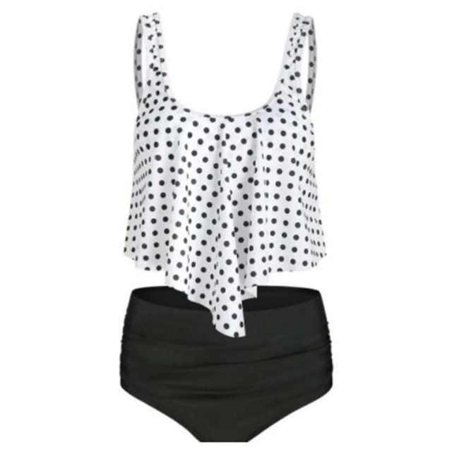 Soidarity Traje de baño sin mangas de cintura alta con estampado de hojas digitales de piezas para mujer Traje de baño No.11 SG Soidarity OD001368-64
