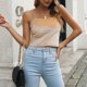 thumbnail image 3 of Playeras,Blusas y Tops,Ropa para Mujer Tallas grandes Camiseta sin mangas pequeña Retro de estilo corto de terciopelo para mujer (Beige, M), 3 of 7
