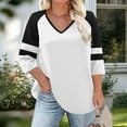 thumbnail image 4 of aidice Plus Size Tops for Women V Neck 3/4 Sleeve Raglan Comfy Loose Color Block Tshirts Size L-XXXXXL, 4 of 6