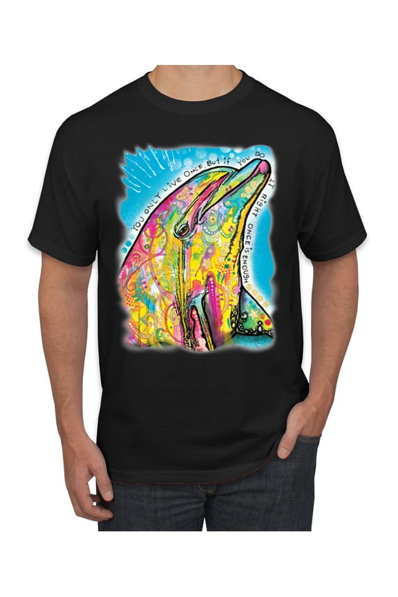 Dean Russo Neon Colorfu Dolphin Animal Lover Men Graphic Tee, Black, Large