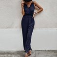 thumbnail image 7 of Gaecuw Womens Jumpsuits Casual Dressy Sleeveless Cold Shoulder Overall with Pockets V Neck Band Collar Solid Onesie Lace One Piece Outfits Long Pants High Waisted Wide Leg Summer Romper Calf Length, 7 of 7