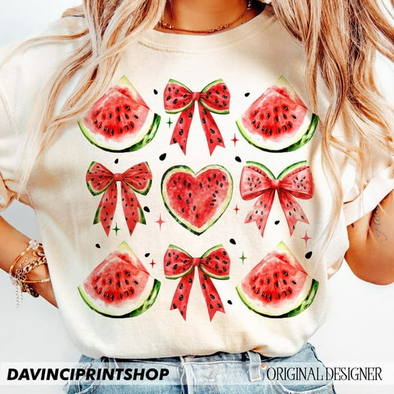 Boho Coquette Watermelon T-shirt, Preppy Summer T-shirt, Summer Watermelon T-shirt, Retro Summer T-shirt, Boho Watermelon T-shirt, Trendy Summer T-shirt.