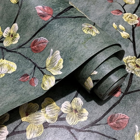 HLONK Green Floral Peel and Stick Wallpaper Vintage Flower Tree Wallpaper Removable Wallpaper Self Adhesive Wall Paper Contact Paper Vinyl Film Home Decoration and Furniture Renovation