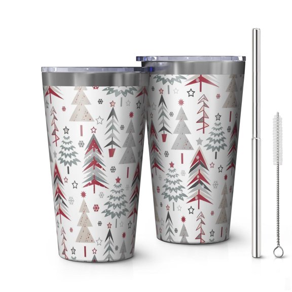 16oz Tumblers White Christmas Tree Pattern Stainless Steel Vacuum Insulated Double Wall Travel Tumbler Cups Mug with Lid and Straw,Cleaning Brush for Coffee,Tea