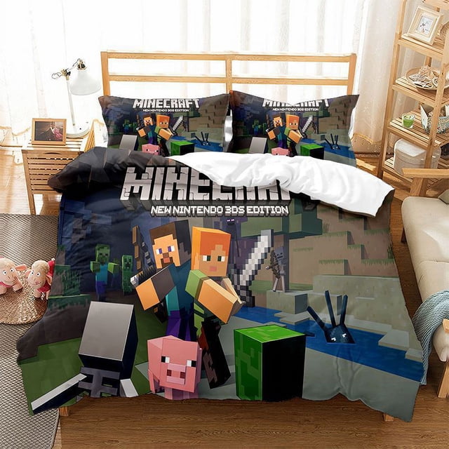 siniker Bedding Set Kids Quilt Cover 3D Cartoon Playing Bed Cover Set with Pillowcase and Zipper Closure